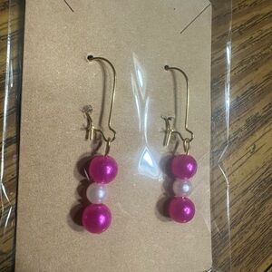 Pink Pearl Drop Earrings with Gold Hooks